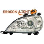 jeu droit + gauche de phare à LED diurnes, DragonLights, chrome       MERCEDES W163, 02-05       chrome